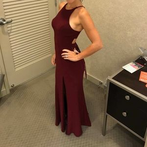 Faviana Long Dress in Cabernet Red